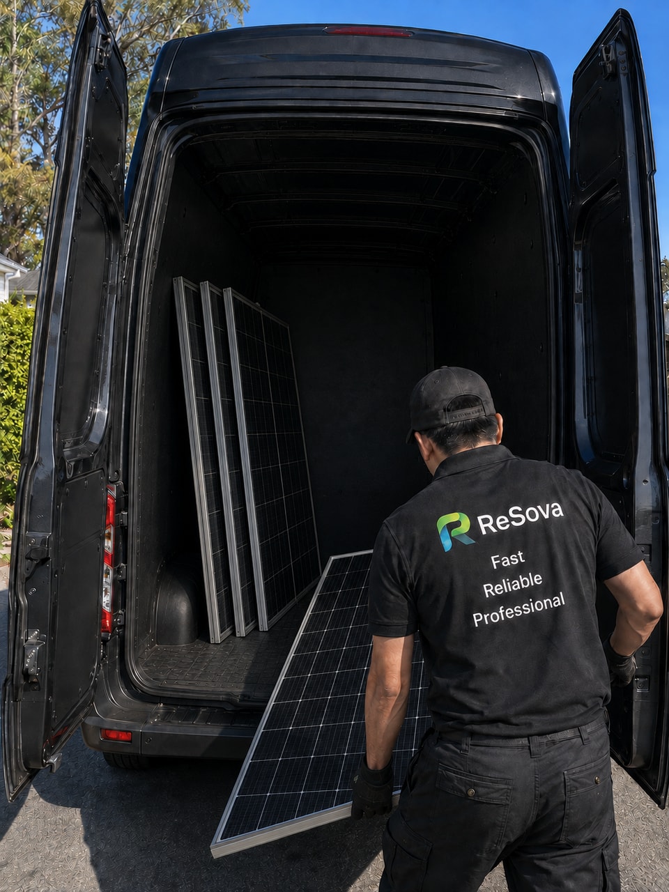 Panels loaded for transport, illustrating bulk solar decommissioning logistics