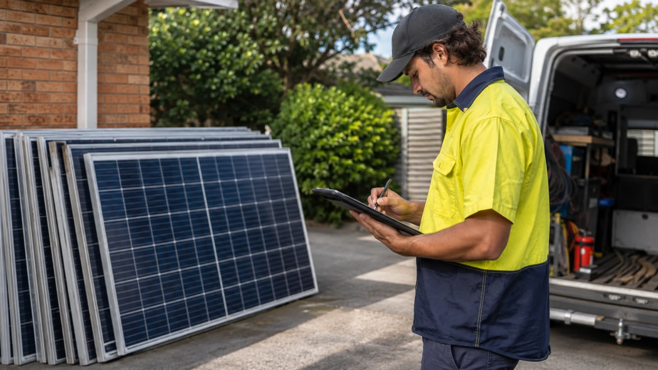 A ReSova team member documenting a solar panel collection on a job docket for compliance records
