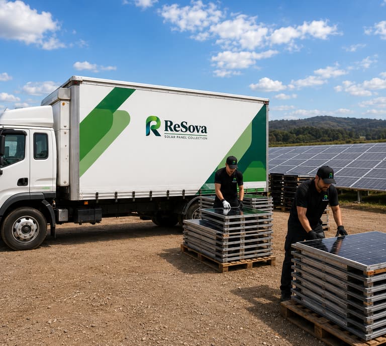 Bulk decommissioned solar panels prepared for project collection