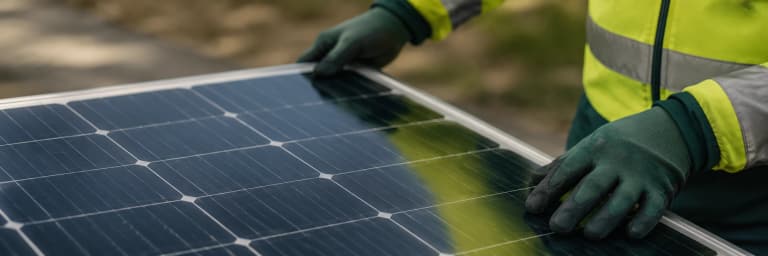 Solar professional handling a removed solar panel