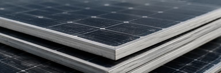Stacked used solar panels ready for collection